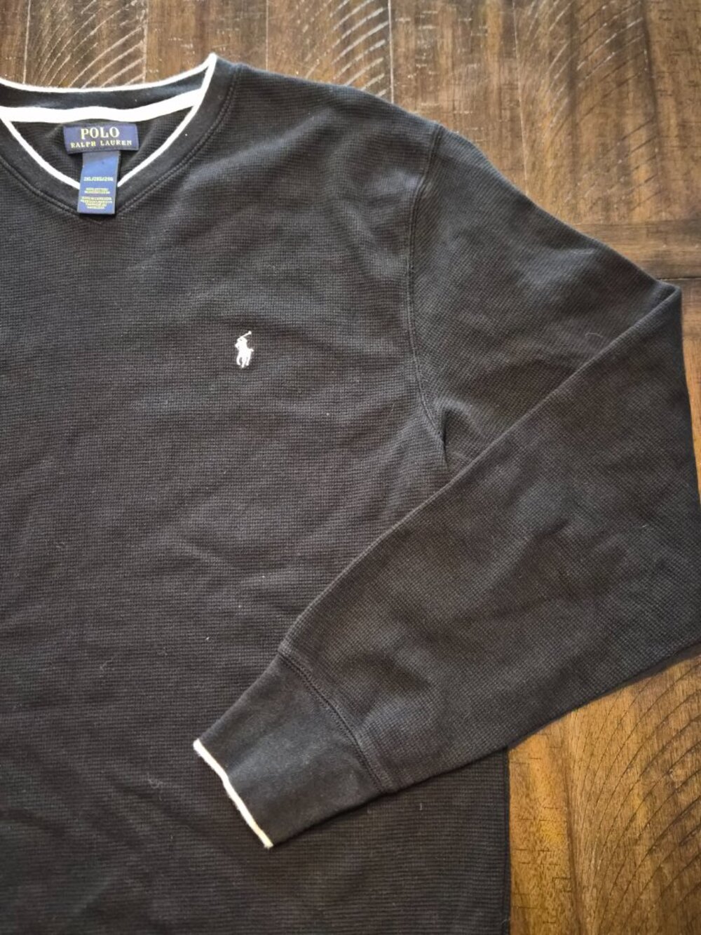 Polo Ralph Lauren Thermal Shirt Mens 2XL Black Waffle Knit Cotton V-Neck G792